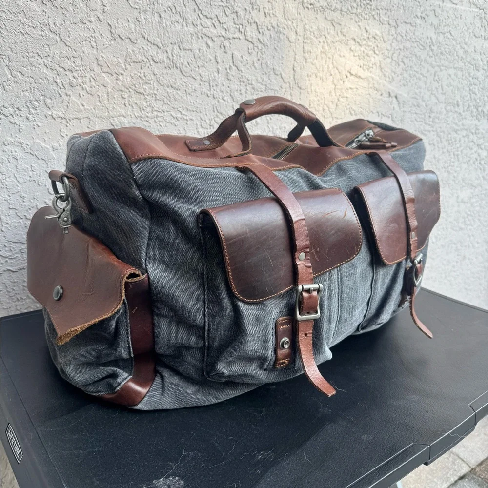 Leather Canvas Weekender Duffle Bag 🔥